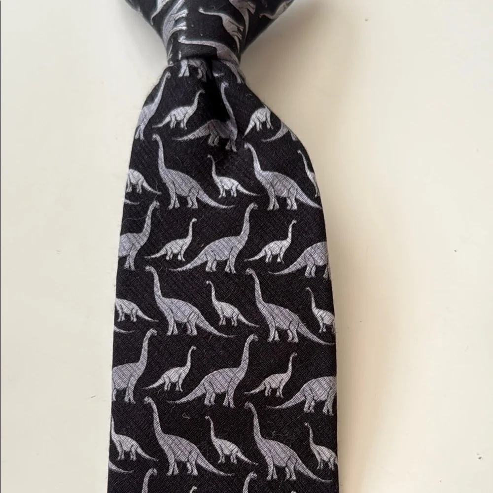 Boys 14” Clip-on Neck Tie Dockers Dinosaur Print 100% Silk